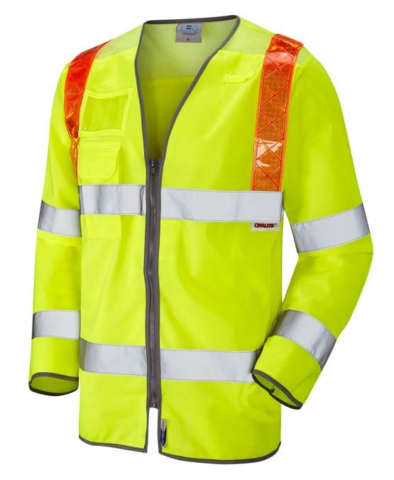 LEO WORKWEAR BARBROOK ISO 20471 Cl 3 Orange Brace Sleeved Waistcoat